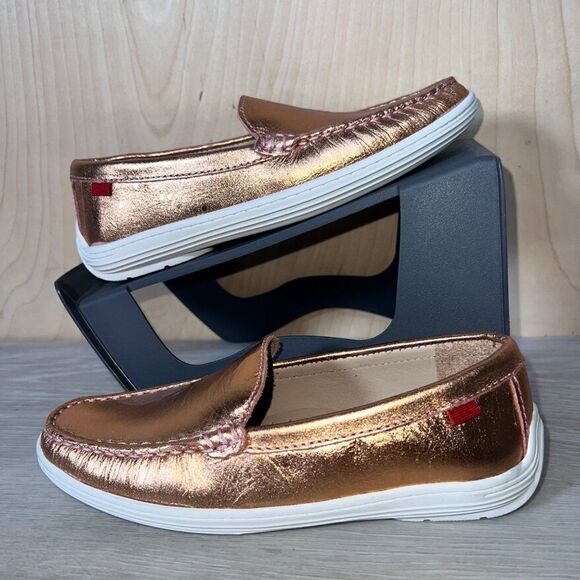 Marc Joseph New York Broadway Metallic Rose Gold Leather Loafers Youth 2.5 - Picture 1 of 12
